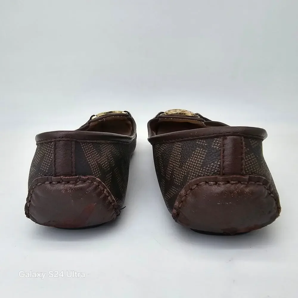 Michael Kors Logo Flats Brown Canvas Monogram Moccasin Ballet Women's 9.5M